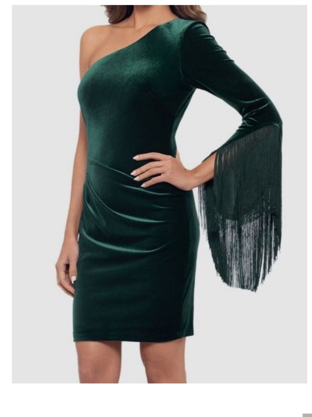 Betsy & Adam | One Shoulder Velvet Sheath Dress Above Knee Cocktail Green Size 2